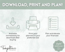 Load image into Gallery viewer, Savings Tracker BUNDLE | Income, Expenses, Savings &amp; Bill Tracker Printables, Personal Finance Planner Binder | Green Eucalyptus
