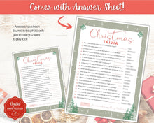 Load image into Gallery viewer, Christmas TRIVIA Game | Holiday Xmas Party Game Printables for the Family | Green
