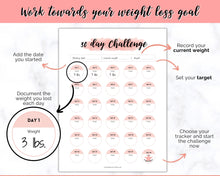 Load image into Gallery viewer, 30 day Weight Loss Tracker &amp; Monthly Challenge | Weight Loss Chart, Pounds Lost Fitness Tracker | Pink Swash
