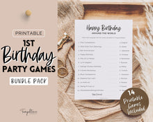 Load image into Gallery viewer, 1st Birthday Games - Printable Bundle of 14 Party Games for Baby&#39;s 1st Birthday | Trivia Activity for Woodland, Boho, Neutral Theme
