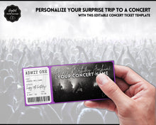 Load image into Gallery viewer, BIRTHDAY Concert Ticket Template | EDITABLE Surprise Getaway gift for Musical Events &amp; Theatre Shows
