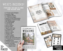Load image into Gallery viewer, Airbnb Welcome Book Template | Editable Canva Welcome Guide for Vacation Rentals | Farmhouse
