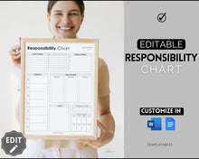 Load image into Gallery viewer, EDITABLE Responsibility Chart | Family Chore Chart, Weekly Adult Routine &amp; Reward Chart for Kids | Mono
