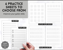 Load image into Gallery viewer, Guitar Practice Sheet BUNDLE | Printable Blank Guitar Chord Sheets, Fretboard, Tab Paper, Sheet Music, Tablature Chart
