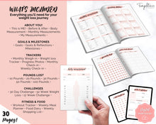 Load image into Gallery viewer, Weight Loss Tracker BUNDLE |  Fitness Planner Printable, Pounds Lost Tracker, Body Measurements &amp; Meal Planner | Pink Swash
