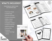 Load image into Gallery viewer, Business Plan Template | Editable Small Business Start Up Workbook in Canva, Word &amp; Google Docs | Mono Strip
