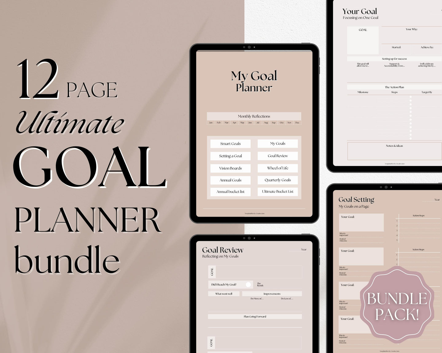 Goal Journal Printable BUNDLE | 2023 Goals Planner, SMART Goal Setting Kit, Monthly Habits, Productivity, Vision Board | Lux