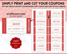 Load image into Gallery viewer, Naughty Sex Coupons for Valentines | Sexy Couples Coupon Book for Him &amp; Her | Personalized Kinky Valentines, Birthday, Anniversary Gifts | Red
