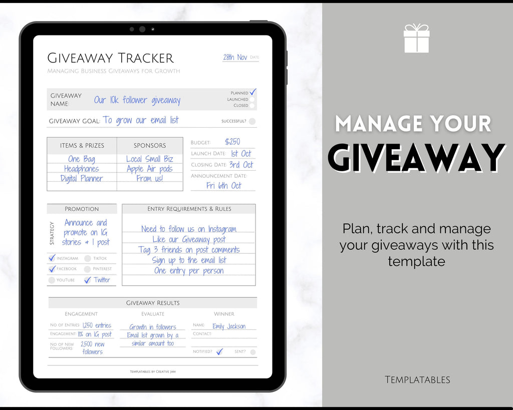 Giveaway Template Tracker Printable