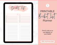 Load image into Gallery viewer, FREE - Bucket List Printable Bundle | Top 100 things to do, Wish List Holiday, Travel and New Year Planner | Pink
