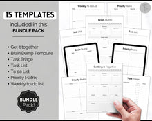 Load image into Gallery viewer, EDITABLE Brain Dump Template BUNDLE | To Do List Printable, ADHD Work Productivity Planner | Mono
