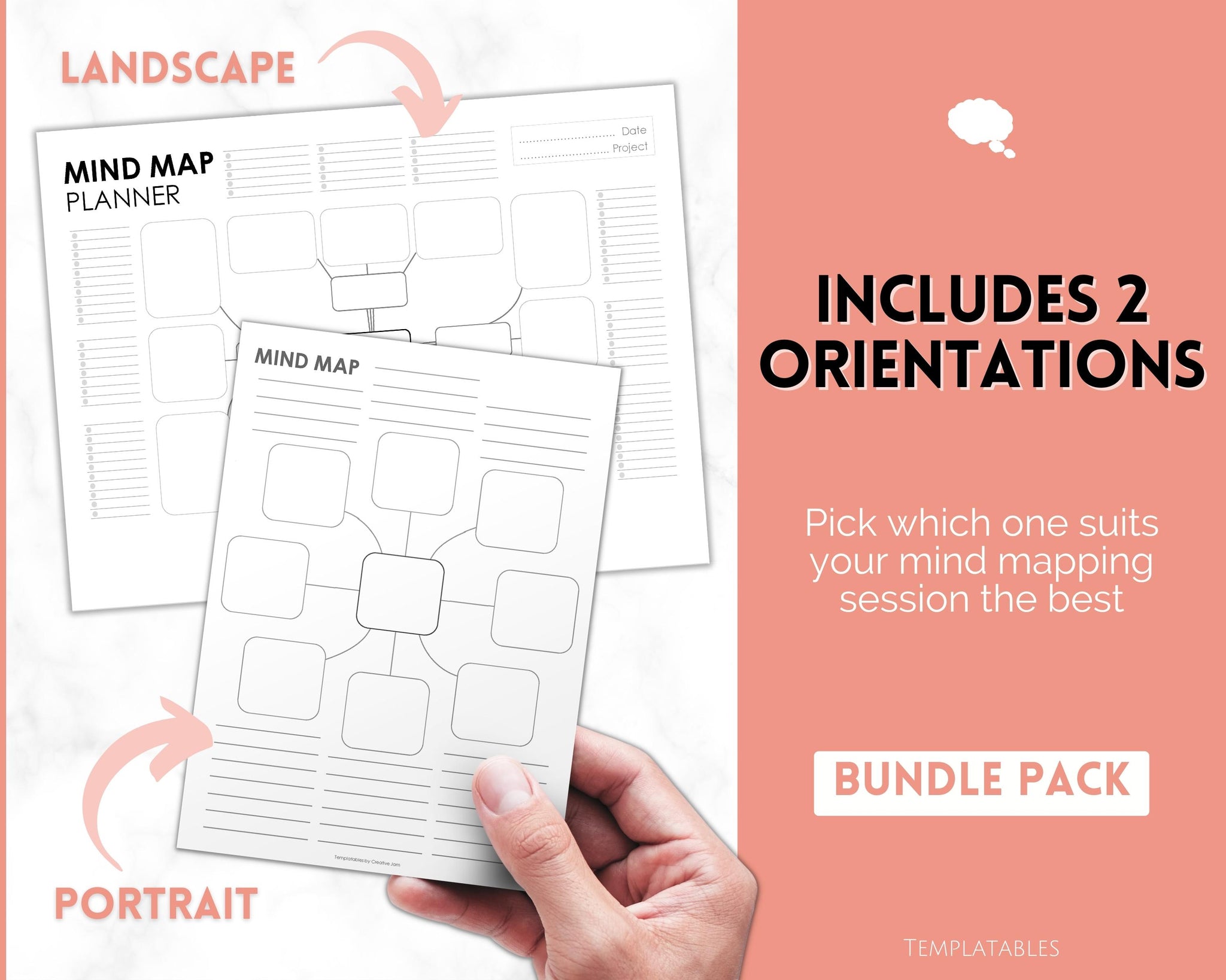 Brain Storm Guide Mind Map Printable Templates | Brain Dump & Brainstorm Study Guide