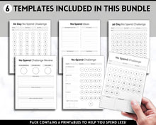 Load image into Gallery viewer, No Spend Challenge BUNDLE | Printable 30 day, 60 day, 90 day Savings Challenge &amp; Monthly Spending Tracker | Mono
