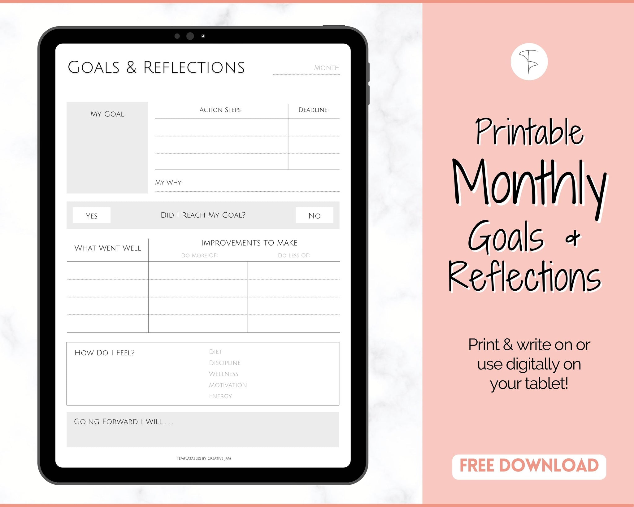 FREE - Monthly Goals & Reflections Printables | Mono