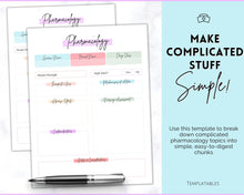 Load image into Gallery viewer, Pharmacology Nursing Template Printable | Pharmacology Study Guide, Notes &amp; Flash Cards | Pastel Rainbow
