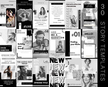 Load image into Gallery viewer, 50 Podcast Instagram Templates. Canva Template Pack. Instagram Square Posts &amp; Stories, Story, Podcasters Podcasting Social Media BUNDLE | Mono
