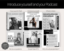 Load image into Gallery viewer, 50 Podcast Instagram Templates. Canva Template Pack. Instagram Square Posts &amp; Stories, Story, Podcasters Podcasting Social Media BUNDLE | Mono
