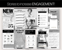 Load image into Gallery viewer, 50 Podcast Instagram Templates. Canva Template Pack. Instagram Square Posts &amp; Stories, Story, Podcasters Podcasting Social Media BUNDLE | Mono
