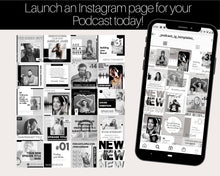 Load image into Gallery viewer, 50 Podcast Instagram Templates. Canva Template Pack. Instagram Square Posts &amp; Stories, Story, Podcasters Podcasting Social Media BUNDLE | Mono
