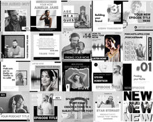 Load image into Gallery viewer, 50 Podcast Instagram Templates. Canva Template Pack. Instagram Square Posts &amp; Stories, Story, Podcasters Podcasting Social Media BUNDLE | Mono
