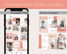 Load image into Gallery viewer, 50 Podcast Instagram Templates. Canva Template Pack. Instagram Square Posts &amp; Stories, Story, Podcasters Podcasting Social Media BUNDLE | Pink
