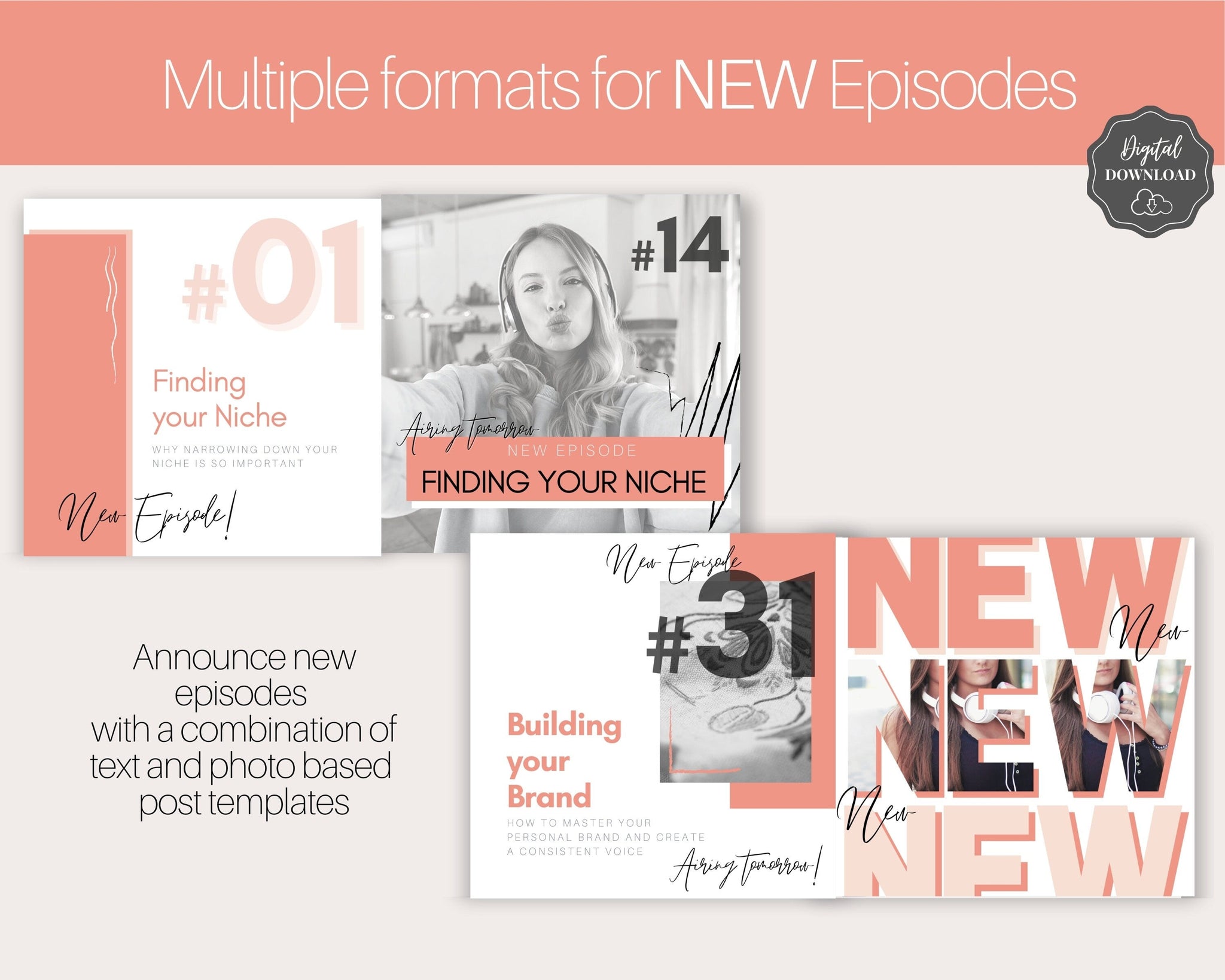 50 Podcast Instagram Templates, Canva Template Pack Pink