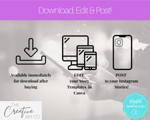 Load image into Gallery viewer, 50 Podcast Instagram Templates. Canva Template Pack. Instagram Square Posts &amp; Stories, Story, Podcasters Podcasting Social Media BUNDLE | Purple
