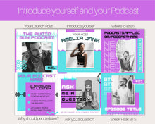 Load image into Gallery viewer, 50 Podcast Instagram Templates. Canva Template Pack. Instagram Square Posts &amp; Stories, Story, Podcasters Podcasting Social Media BUNDLE | Purple
