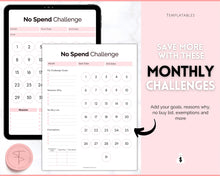 Load image into Gallery viewer, No Spend Challenge BUNDLE | Printable 30 day, 60 day, 90 day Savings Challenge &amp; Monthly Spending Tracker | Pink
