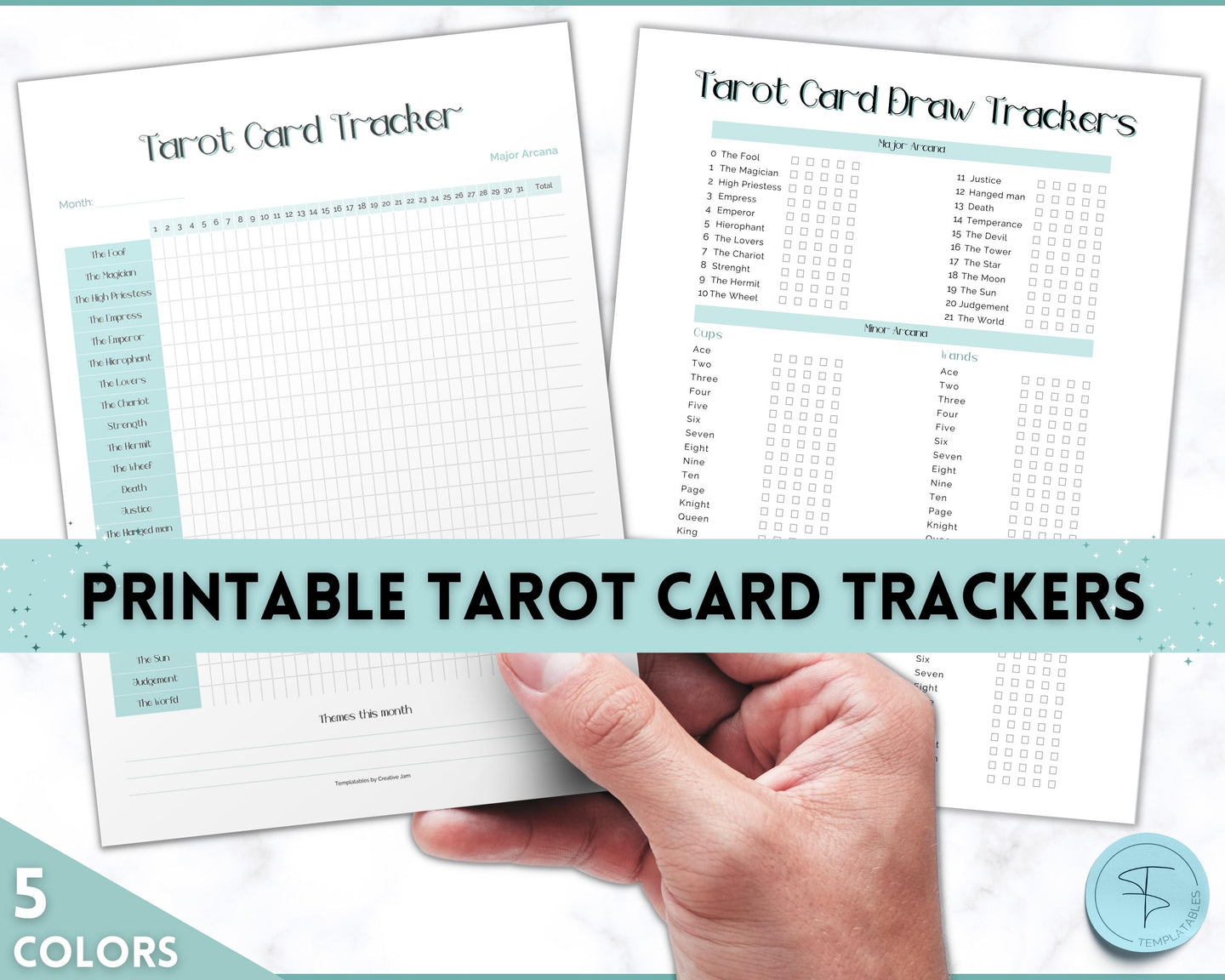 Tarot Card Trackers & Monthly Readings | Learn Tarot Card Readings, Tarot Spreads | Beginner Tarot Planner Workbook, Grimoire & Cheat Sheets | Blue