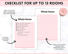 Load image into Gallery viewer, Cleaning Checklist, Printable Room by room Cleaning Cards | Family &amp; Kids Cleaning Schedule Planner &amp; Tracker | Pink
