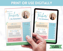 Load image into Gallery viewer, Meet the Teacher Template | Editable Introduction letter for Teachers | Blue
