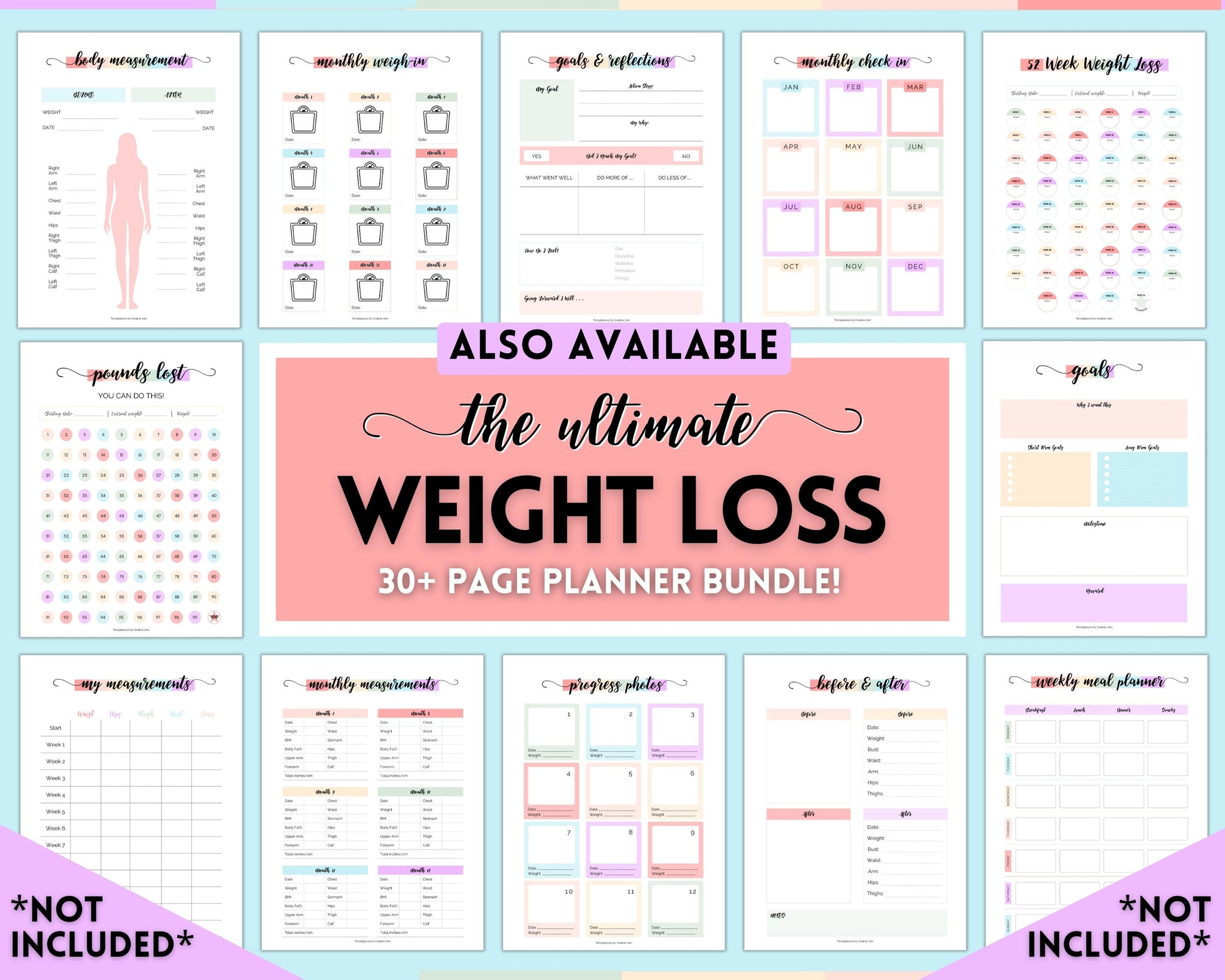 52 Week Weight Tracker / year at a glance tracker / Weight loss / Jour –  CCCreationz