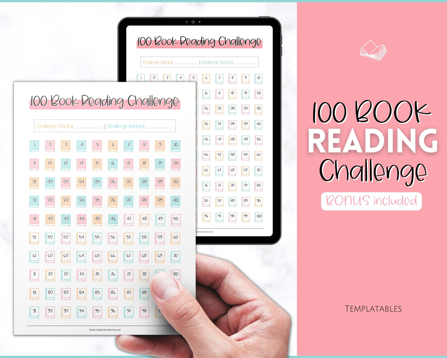 100 Book Challenge Printable | Reading Challenge BUNDLE, Adult & Kids Reading Log & Book Tracker | Sky Colorful