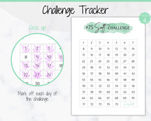 Load image into Gallery viewer, EDITABLE 75 SOFT Challenge Tracker | 75soft Printable Challenge, Fitness &amp; Health Planner | Green Watercolor
