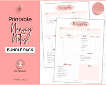 Load image into Gallery viewer, Nanny Schedule, Notes &amp; Report Template for Baby | Babysitter Info Hiring Guide, Nanny Checklist &amp; Planner, Baby Daily Log | Pink Watercolor
