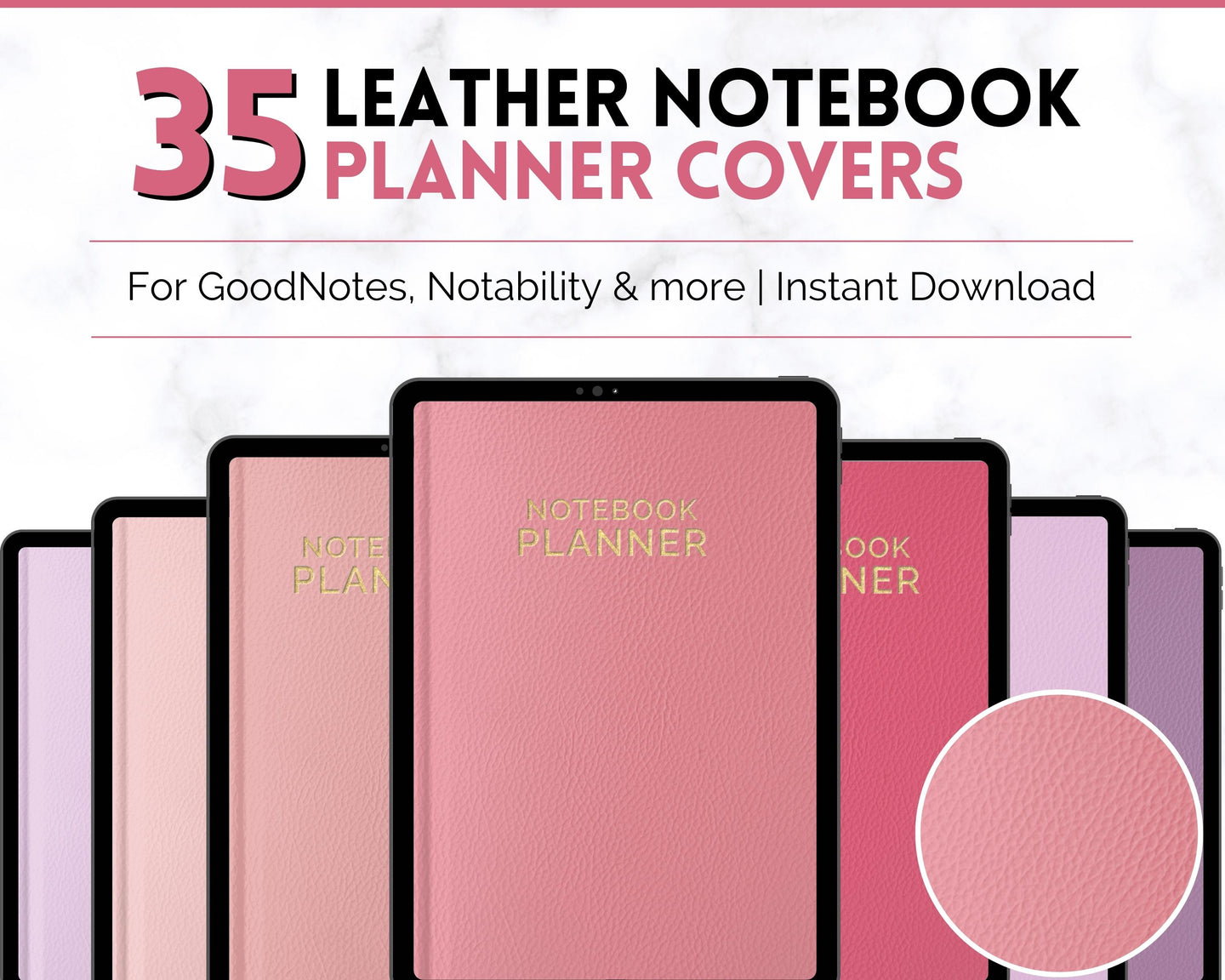 35 Digital Planner Notebook Covers | Digital Journal Covers for GoodNotes & iPad | Leather Texture Pink