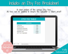 Load image into Gallery viewer, Etsy Fee and Profit Calculator | Pricing Spreadsheet for Small Business &amp; Etsy Sellers | Teal

