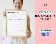 Load image into Gallery viewer, EDITABLE Responsibility Chart | Family Chore Chart, Weekly Adult Routine &amp; Reward Chart for Kids | Rainbow
