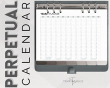 Load image into Gallery viewer, EDITABLE Perpetual Calendar | Undated Year at a Glance Reusable Calendar, Year Overview on One Page, Annual 12 Month Planner | Mono
