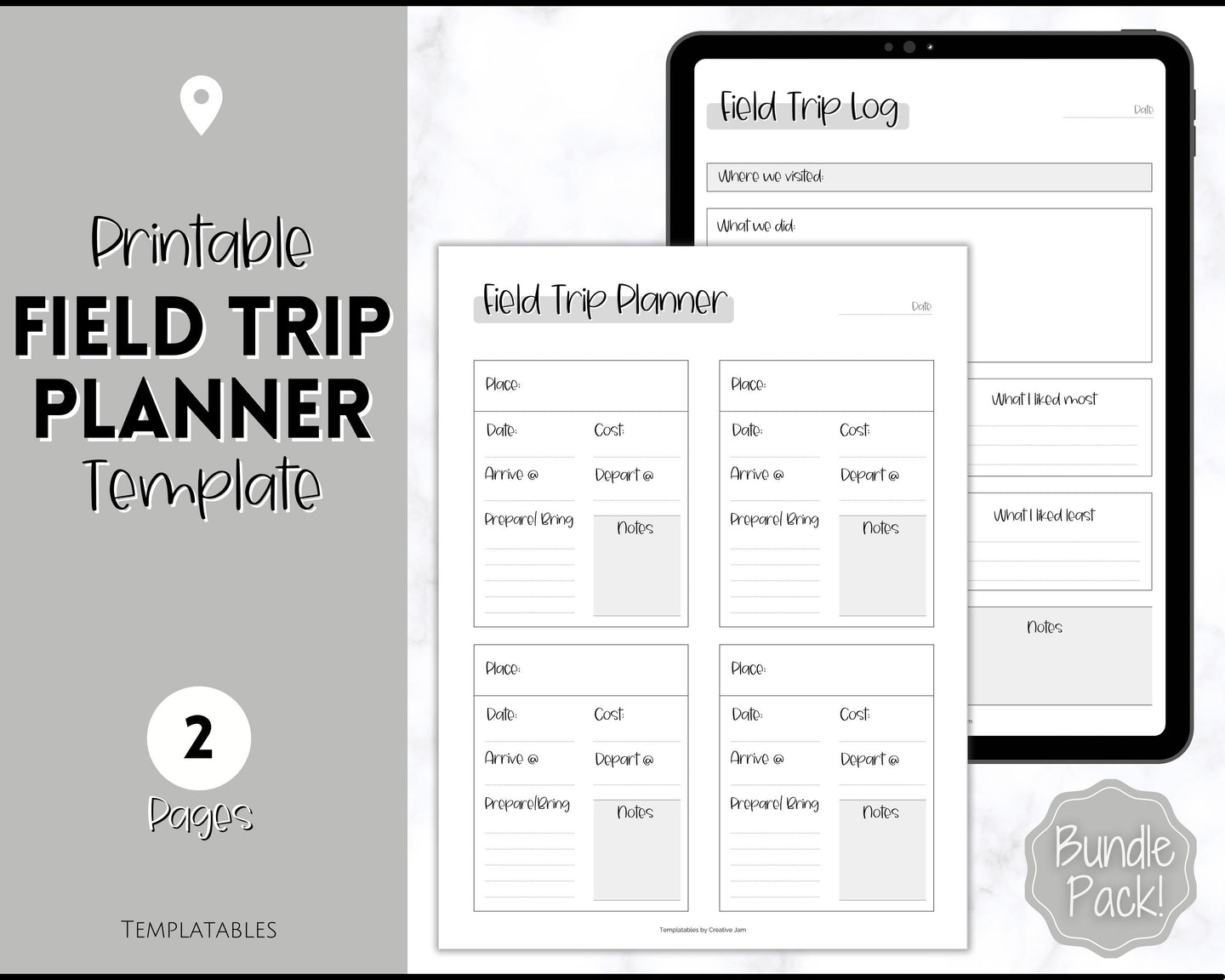 Field Trip Planner BUNDLE - Printable Field Trip Log | Classroom & Field Trip Journal | Mono