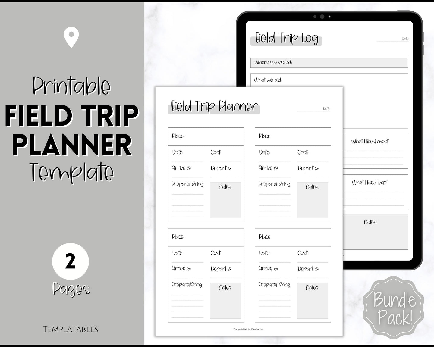 Field Trip Planner BUNDLE | Printable Field Trip Journal - Mono field-trip-planner-bundle-printable-field-trip-journal-mono