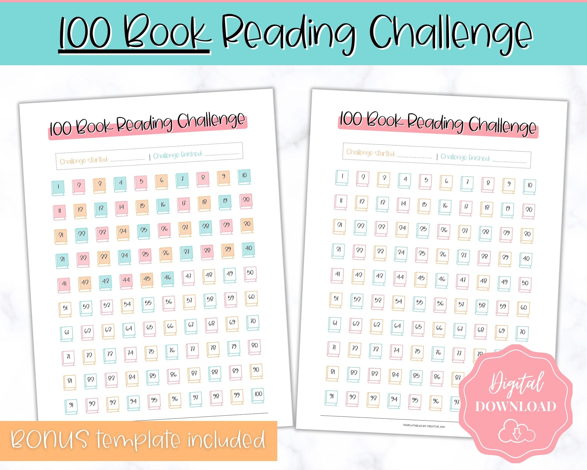 Study Challenge Books 100 Book Reading Challenge Bundle | Reading Tracker & Planner