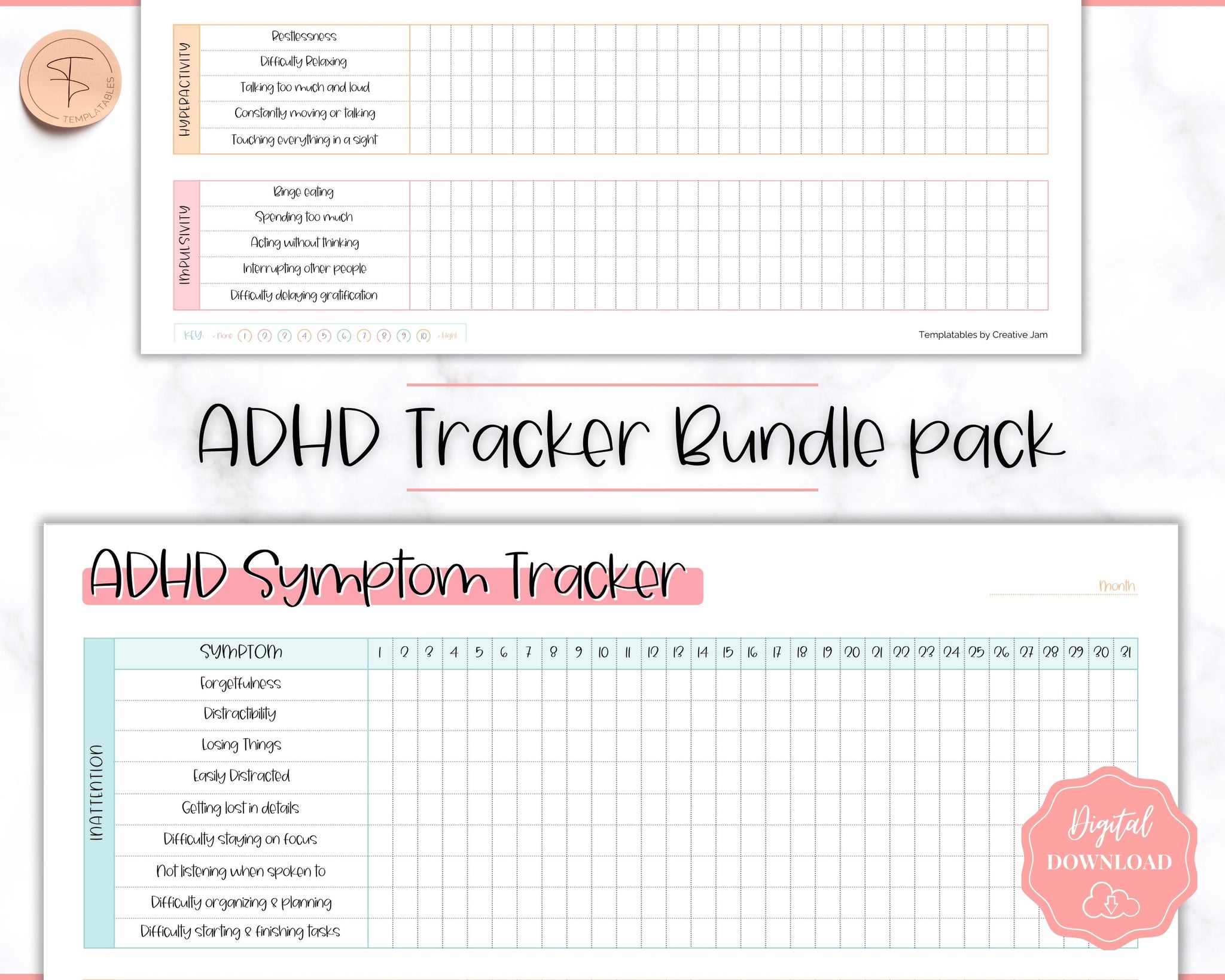 Adhd Ruler ADHD Symptom Tracker, Behavior & Hygiene Tracker BUNDLE | Colorful Sky