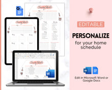 Load image into Gallery viewer, Editable House Shape Cleaning Schedule &amp; Housekeeping Checklist for House Chores | Pink Watercolor
