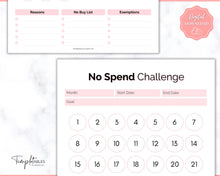 Load image into Gallery viewer, No Spend Challenge BUNDLE | Printable 30 day, 60 day, 90 day Savings Challenge &amp; Monthly Spending Tracker | Pink
