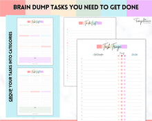 Load image into Gallery viewer, EDITABLE Brain Dump Template BUNDLE | To Do List Printable, ADHD Work Productivity Planner | Pastel Rainbow
