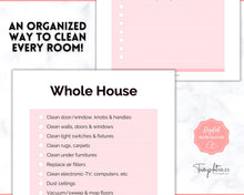 Load image into Gallery viewer, Cleaning Checklist, Printable Room by room Cleaning Cards | Family &amp; Kids Cleaning Schedule Planner &amp; Tracker | Pink
