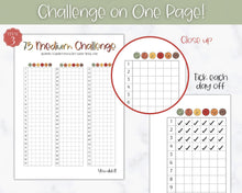 Load image into Gallery viewer, EDITABLE 75 MEDIUM Challenge Tracker | 75medium Printable Challenge, Fitness &amp; Health Planner | Fall
