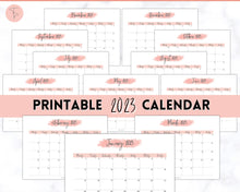 Load image into Gallery viewer, 2023 Monthly Calendar Printable | 12 Month Desk Calendar Planner | Landscape Pink Watercolor
